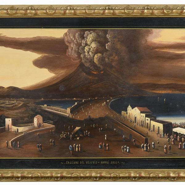 GOUACHE ERUZIONE DEL VESUVIO, NAPOLI 1812