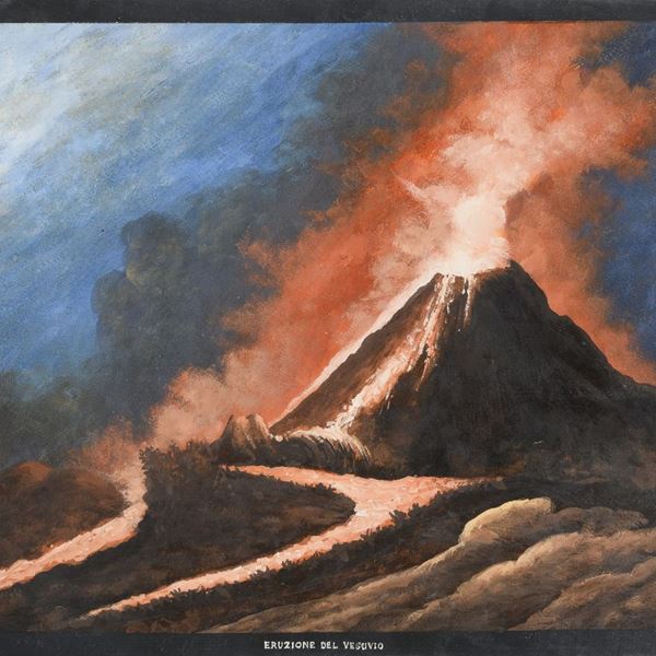 GOUACHE ERUZIONE DEL VESUVIO