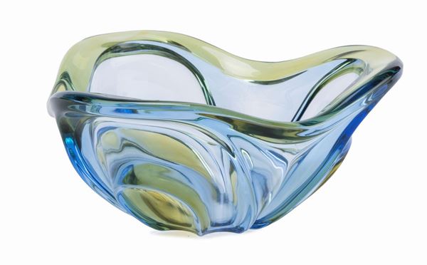 CENTRO TAVOLA VETRO SOMMERSO AZZURRO MURANO