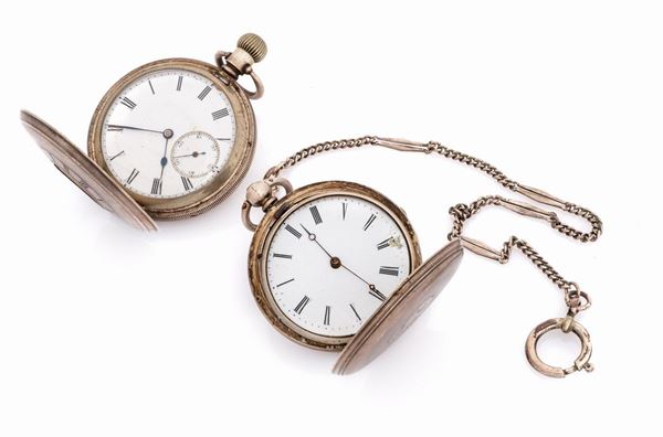 DUE OROLOGI DA TASCA IN ARGENTO
