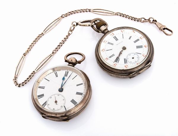 DUE OROLOGI DA TASCA IN ARGENTO