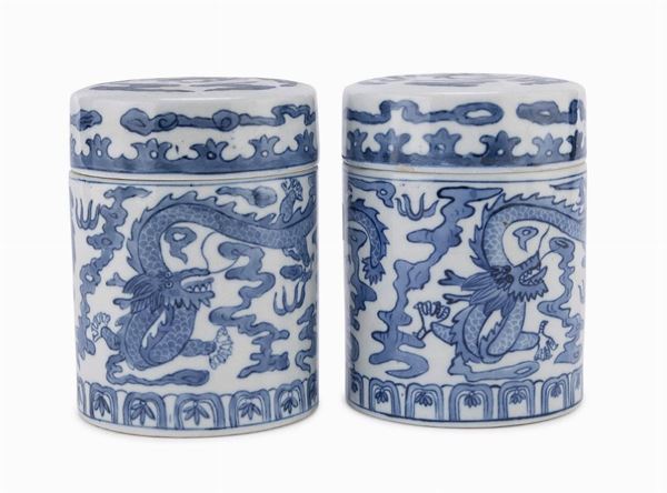 COPPIA DI CONTENITORI BIANCO E BLU, CINA