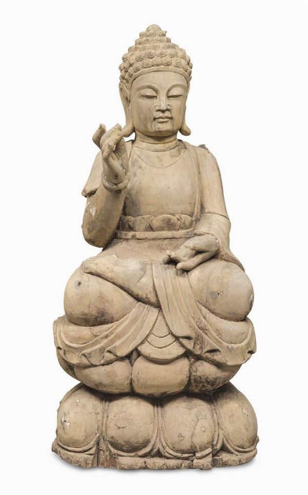 SCULTURA DI BUDDHA IN LEGNO DI SANDALO, CINA