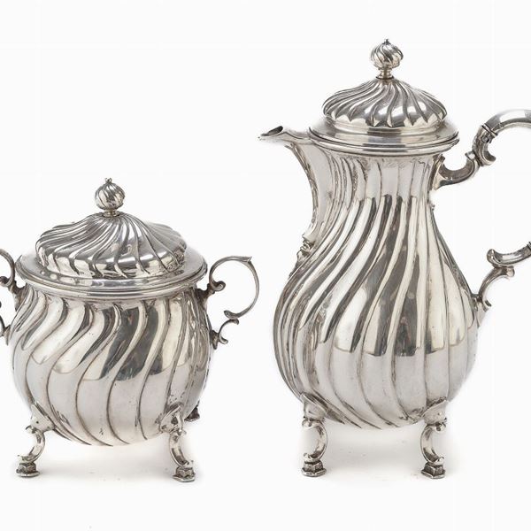 CAFFETTIERA E ZUCCHERIERA IN ARGENTO, BREMA KOCH & BERGFELD