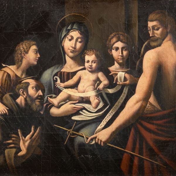 DIPINTO SACRA CONVERSAZIONE DI PITTORE ACCADEMICO