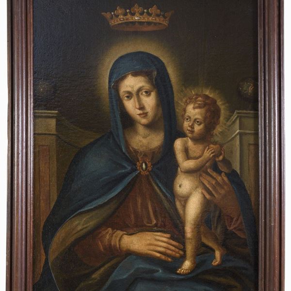 MADONNA IN TRONO DI PITTORE TOSCANO DEL SEICENTO
