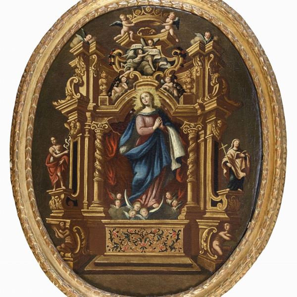 DIPINTO ALTARE MAGGIORE CON IMMACOLATA DI SCUOLA SICILIANA
