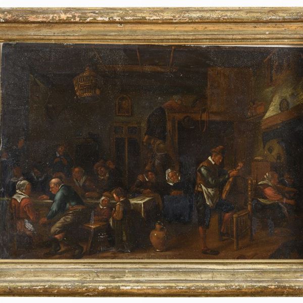 SCENA DI INTERNO DI PITTORE FIAMMINGO DEL SEICENTO