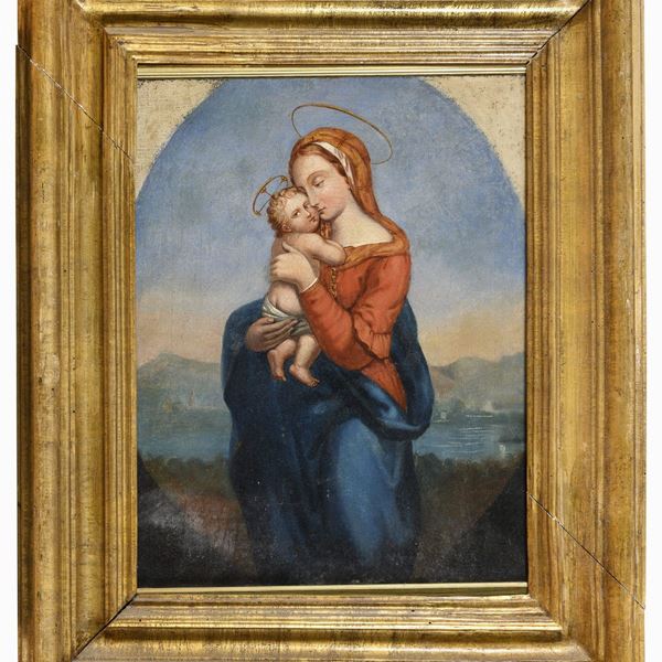 DIPINTO MADONNA COL BAMBINO DA RAFFAELLO