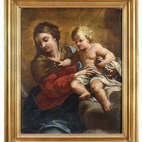 VERGINE CON IL BAMBINO DI PITTORE ROMANO DEL SEICENTO