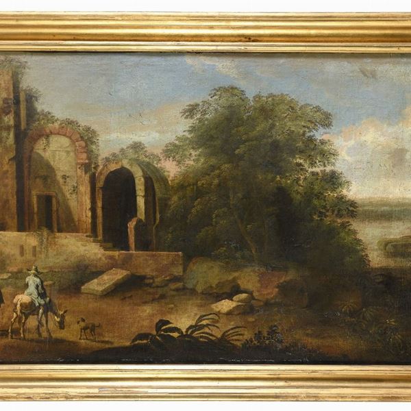 PAESAGGIO CON VIANDANTI ATTRIBUITO A DOMENICO GARGIULO