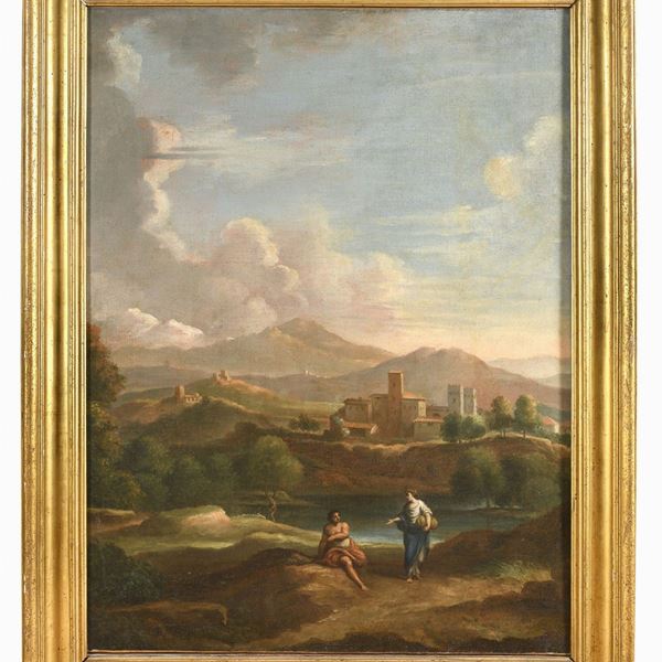 DIPINTO VALLE DEL TEVERE DI PITTORE ROMANO DEL SETTECENTO