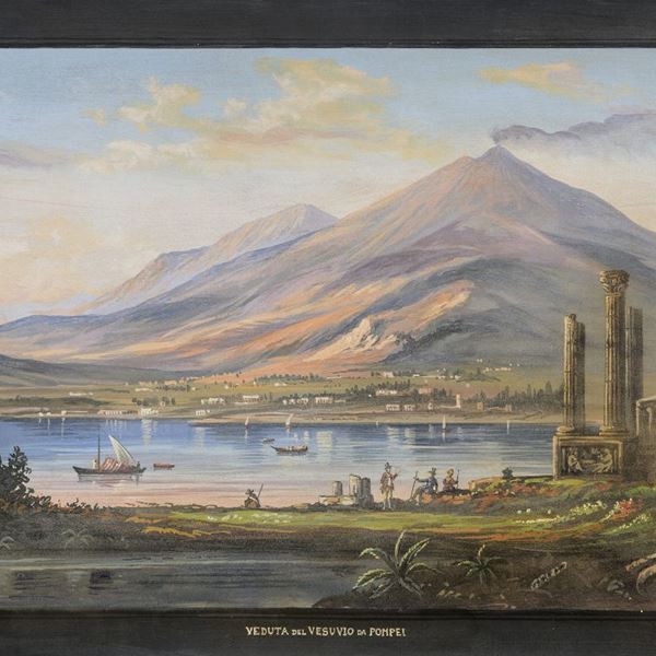 GOUACHE VEDUTA DEL VESUVIO DA POMPEI