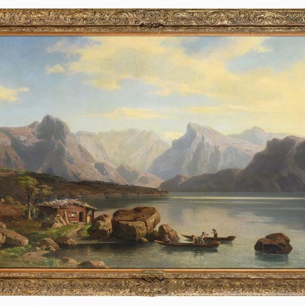 DIPINTO PAESAGGIO ALPINO DI FRIEDRICH WILHELM SCHREINER