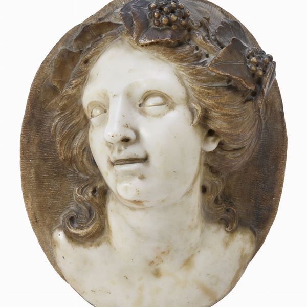 ALTORILIEVO ALLEGORIA IN MARMO BIANCO, ART NOVEAU