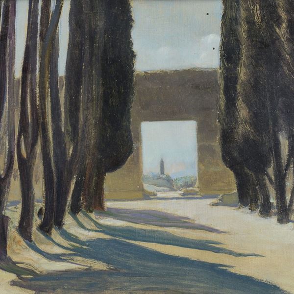 DIPINTO VIALE ALBERATO DEL NOVECENTO