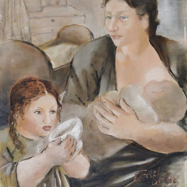 DIPINTO MADRE CON BAMBINI DI LUDMILA FERRI DECLER, 1943