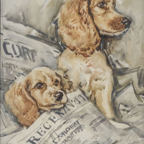 ACQUERELLO CANI DI ALDO RAIMONDI