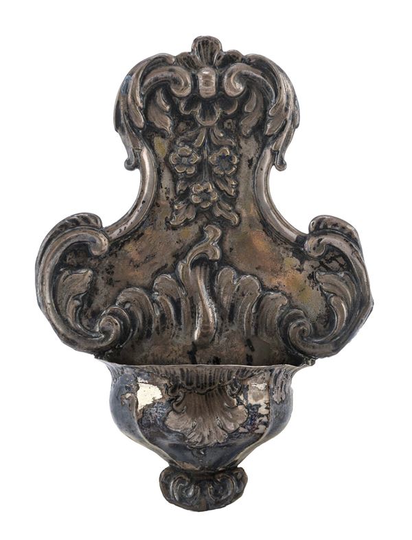 ACQUASANTIERA IN ARGENTO, FINE XVIII SECOLO