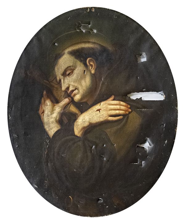 RESTI DI DIPINTO SAN FRANCESCO CHE ADORA LA CROCE