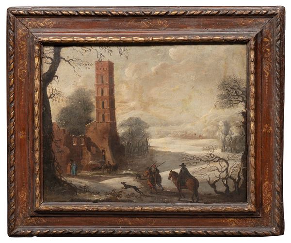 DIPINTO PAESAGGIO CON ROVINE DI PITTORE OLANDESE DEL SEICENTO