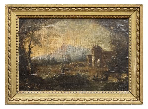 DIPINTO SU CARTA PAESAGGIO DI PITTORE VENETO