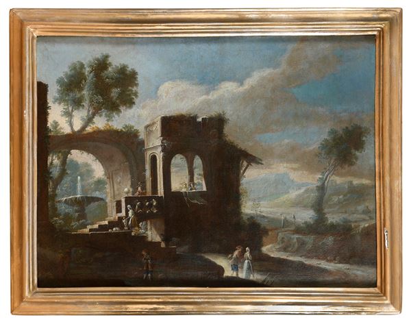 PAESAGGIO CON VILLA DI PITTORE DEL SETTECENTO