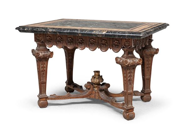 TAVOLO CON PIANO IN MARMO INTARSIATO, XVII-XIX SECOLO