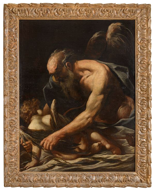 IL TEMPO DISARMA AMORE DI PITTORE ROMANO DEL SEICENTO