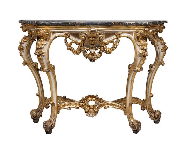 CONSOLE IN LEGNO A LACCA BIANCA E ORO, SICILIA XVIII SECOLO