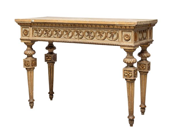 CONSOLE IN LEGNO LACCATO, PROBABILMENTE SICILIA PERIODO LUIGI XVI