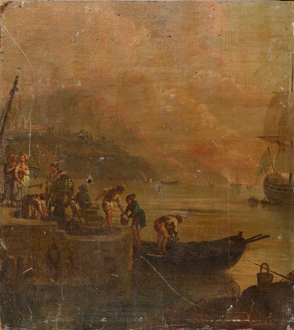 DIPINTO VEDUTA PORTUALE DI PITTORE FRANCESE