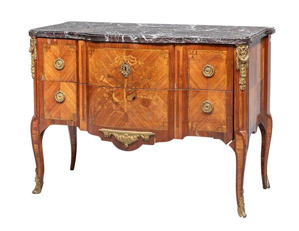 COMMODE IN EBANO VIOLA E ROSA, FRANCIA TRANSIZIONE