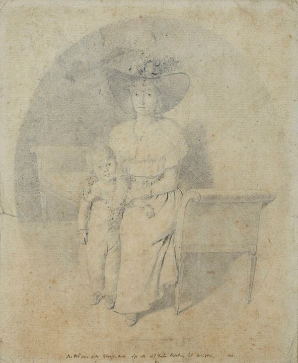 DISEGNO DONNA E BIMBO DATATO 1790