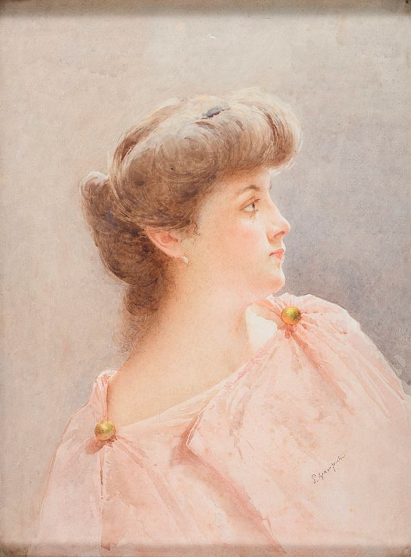 ACQUERELLO FANCIULLA IN ROSA DI SETTIMIO GIANPIETRI