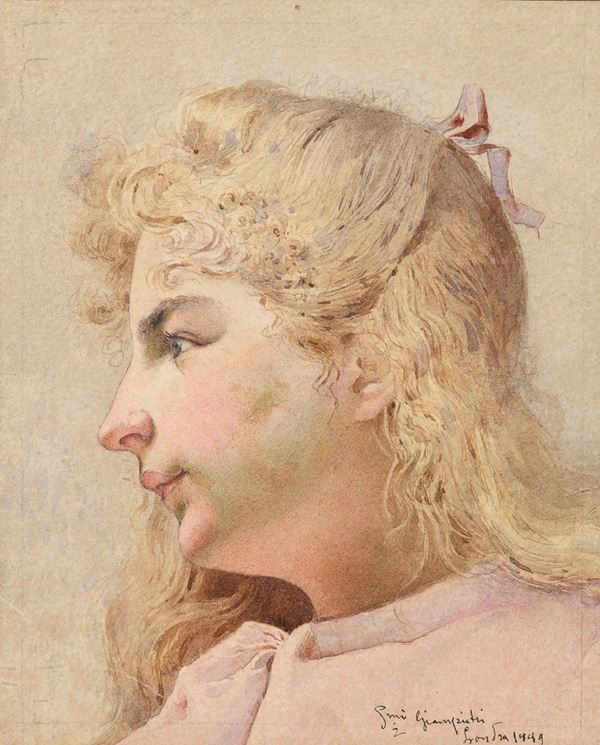 ACQUERELLO FANCIULLA IN ROSA DI SETTIMIO GIAMPIETRI