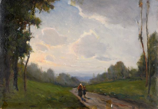 DIPINTO PAESAGGIO CON VIANDANTI