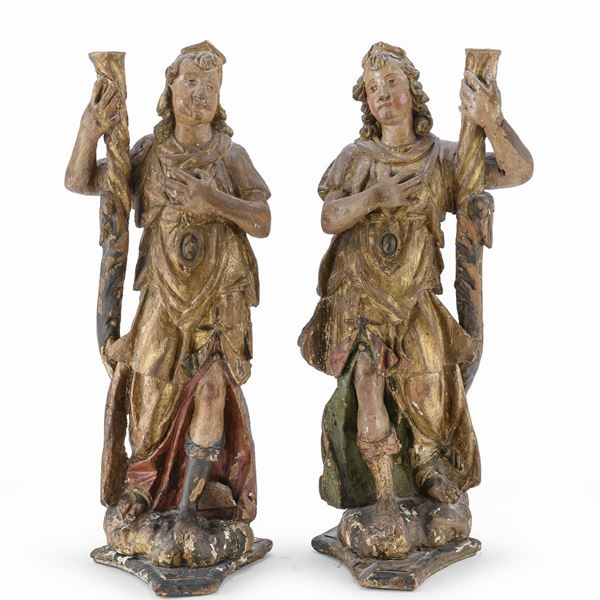 COPPIA DI SCULTURE PORTA TORCIA, ITALIA CENTRALE XVII SECOLO