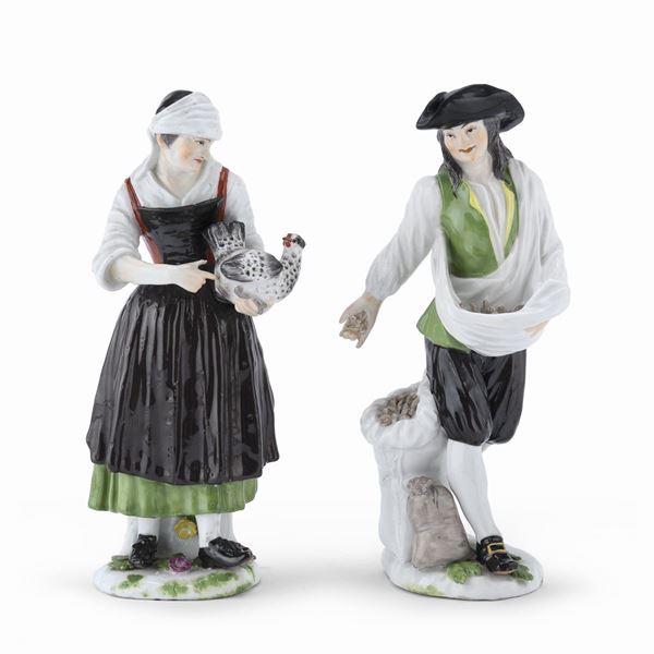 COPPIA DI SCULTURE IN PORCELLANA, MEISSEN METÁ XVIII SECOLO