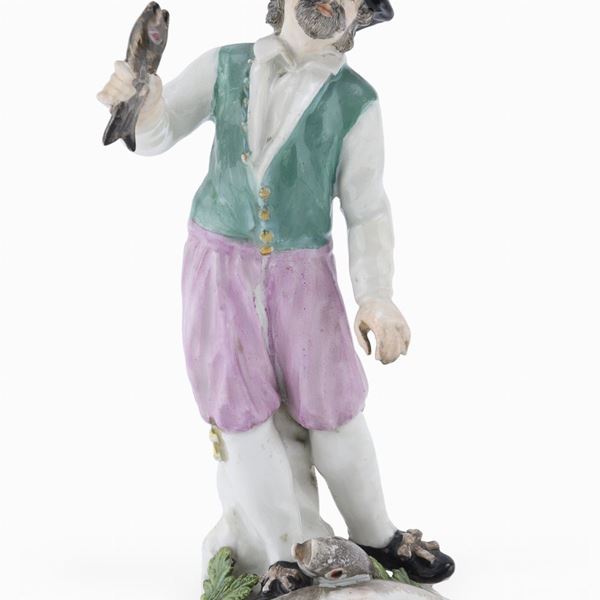 VENDITORE DI PESCE IN PORCELLANA, PROBABILMENTE MEISSEN XVIII SECOLO