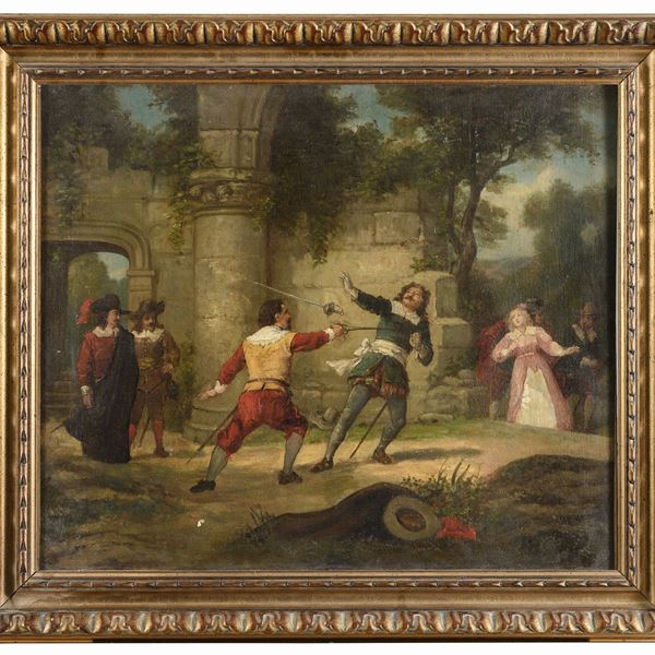 DPINTO DUELLO DI SPADA DI PITTORE FRANCESE