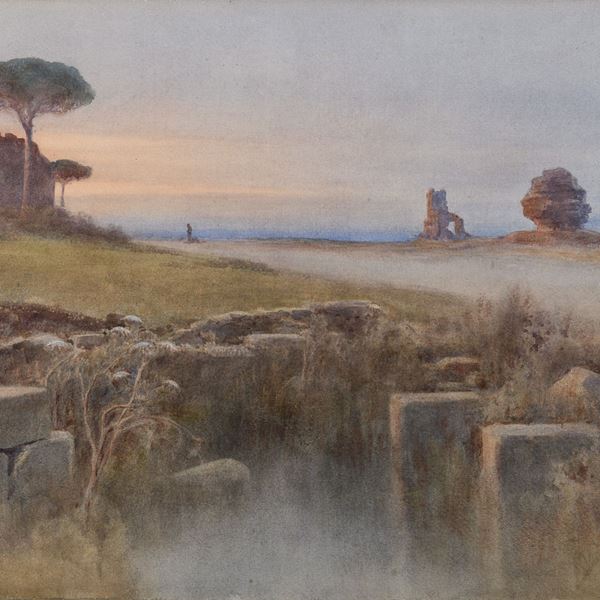 ACQUERELLO LA VIA APPIA ANTICA AL V MIGLIO DI ENRICO NARDI