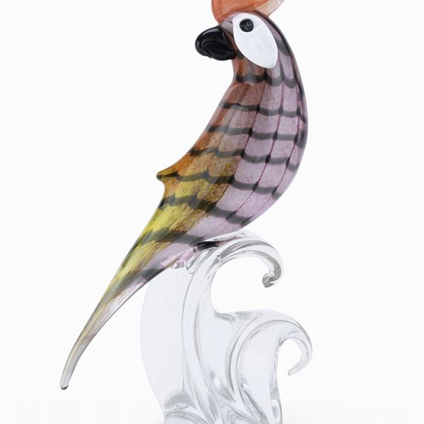 SCULTURA DI PAPPAGALLO IN VETRO SOMMERSO, MURANO