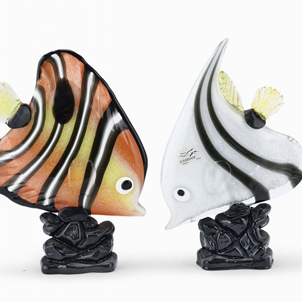 COPPIA SCULTURE DI PESCI IN VETRO SOMMERSO, MURANO