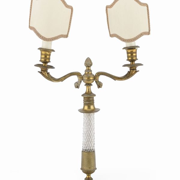 CANDELABRO IN OTTONE E CRISTALLO