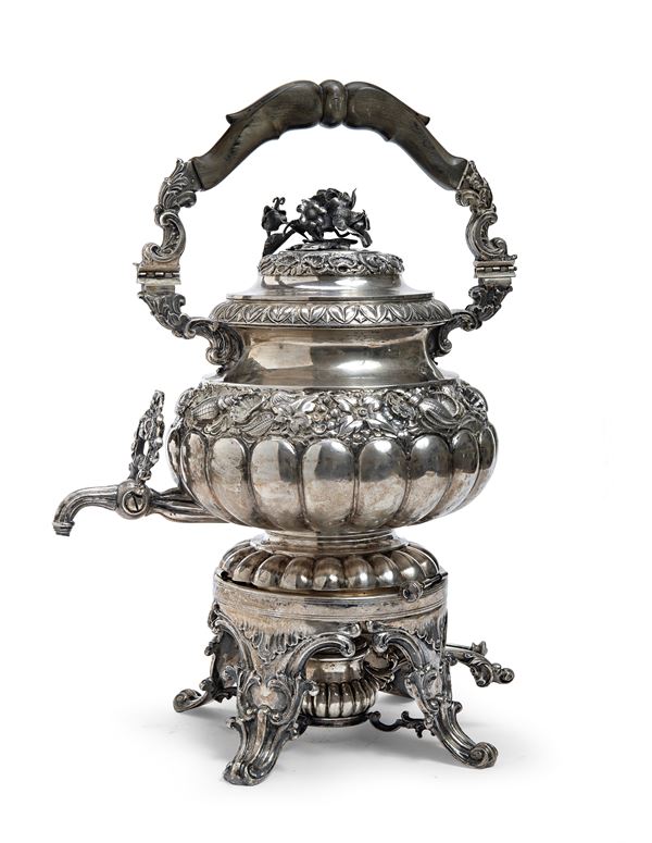 RARO SAMOVAR IN ARGENTO, PUNZONI XIX - XX SECOLO