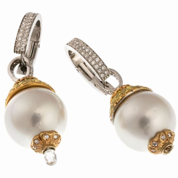 COPPIA DI ORECCHINI CON PERLE E BRILLANTI