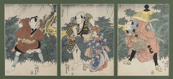 TRITTICO DI XILOGRAFIE DI UTAGAWA KUNISADA