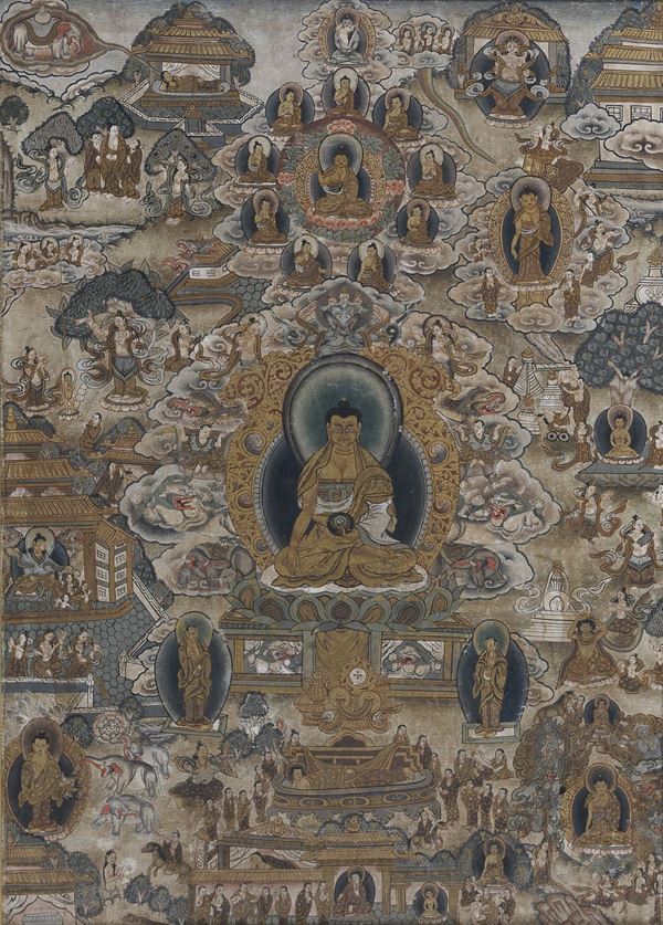 THANGKA A TECNICA MISTA DI SCUOLA TIBETANA