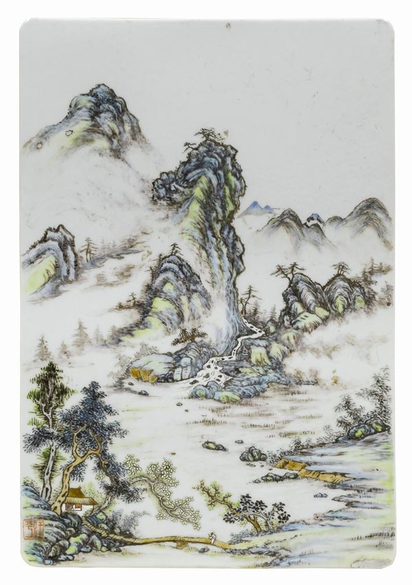 MATTONELLA IN PORCELLANA A SMALTI POLICROMI, CINA